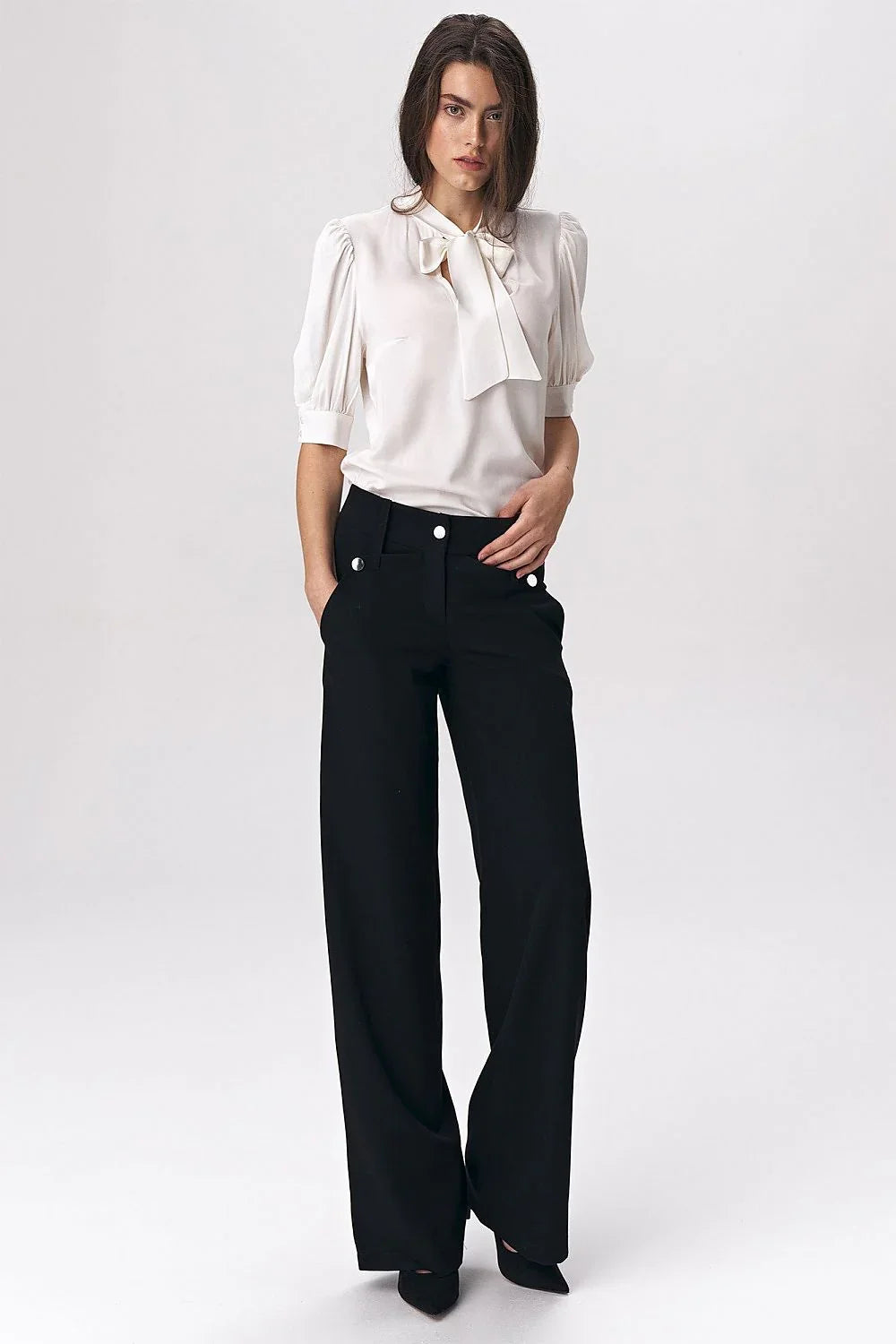 Chic Women Wide-Leg Pants – High-Rise Button Front
