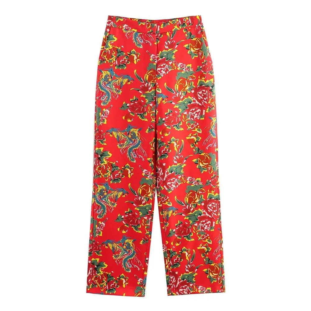 Chic Women Wide Leg Pants – High-Waist Floral -Guocali