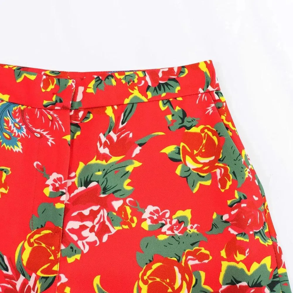 Chic Women Wide Leg Pants – High-Waist Floral -Guocali