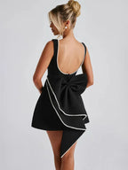 Cocktail A-Line Dress – Mini, Round Neck, Pearl Bow – Cocktail Dress | GUOCALI – view 10