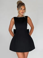 Cocktail A-Line Dress – Mini, Round Neck, Pearl Bow – Cocktail Dress | GUOCALI – view 12