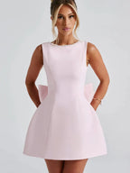 Cocktail A-Line Dress – Mini, Round Neck, Pearl Bow – Cocktail Dress | GUOCALI – view 3