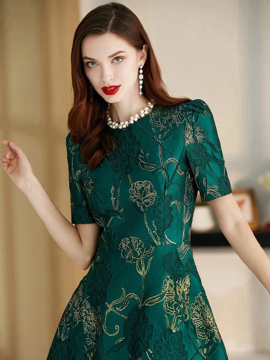 Elegant Boho Floral Long Evening Dress – Chic A-Line Gown -Guocali