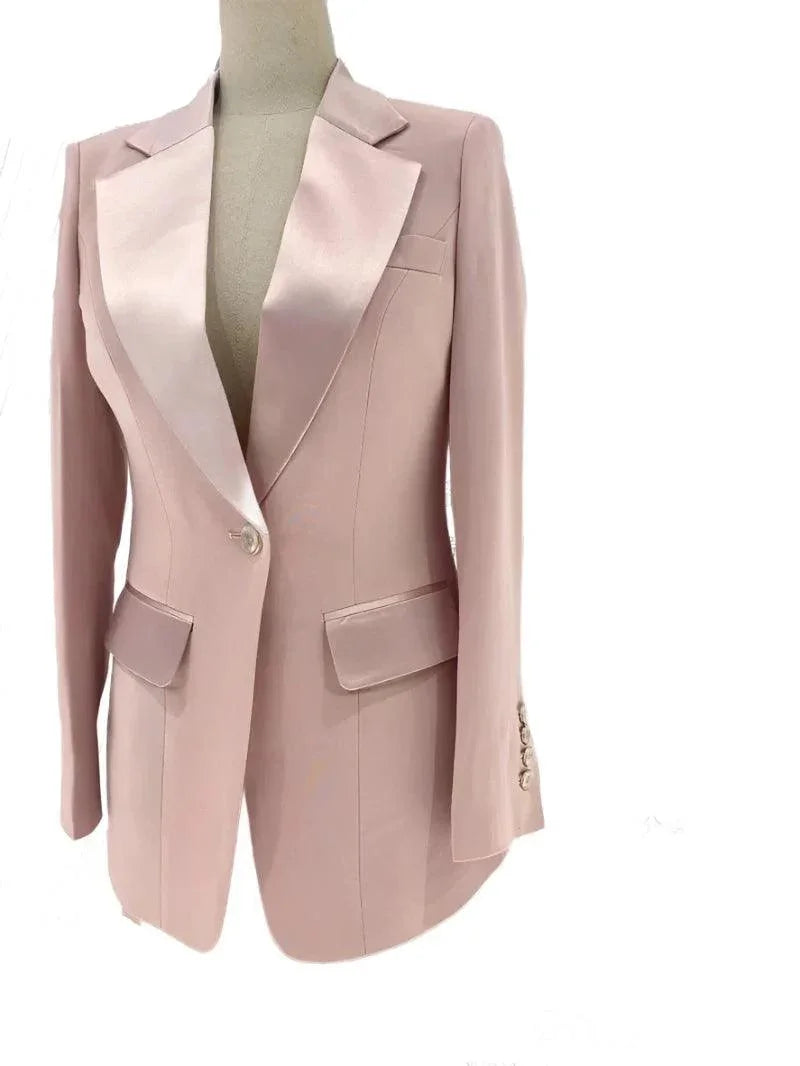 Elegant Chic Women's Pant Suit - Solid One-Button