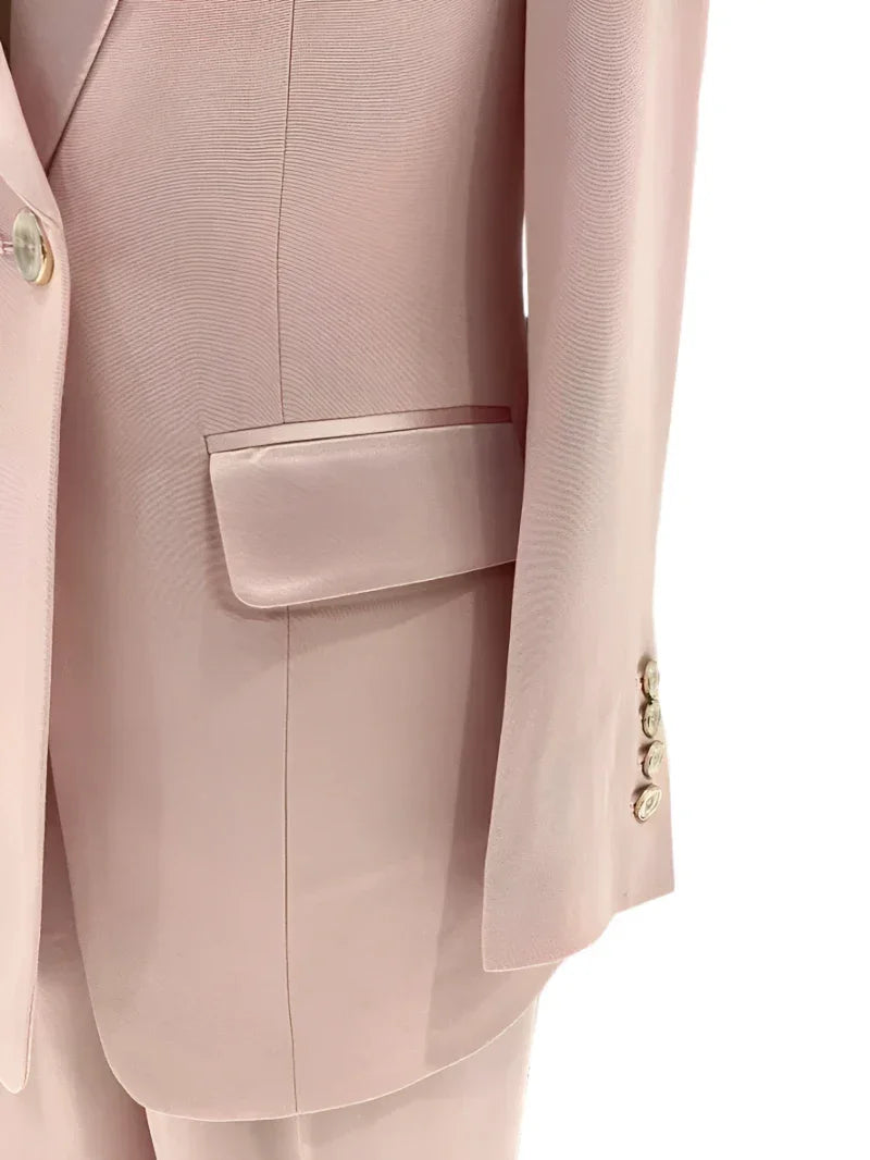 Elegant Chic Women's Pant Suit - Solid One-Button
