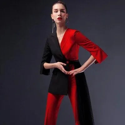 Elegant Chic Women's Pant Suit - Solid Zipper, Black