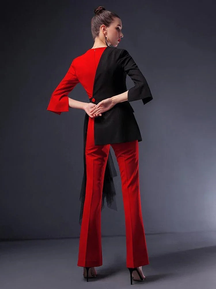 Elegant Chic Women's Pant Suit - Solid Zipper, Black