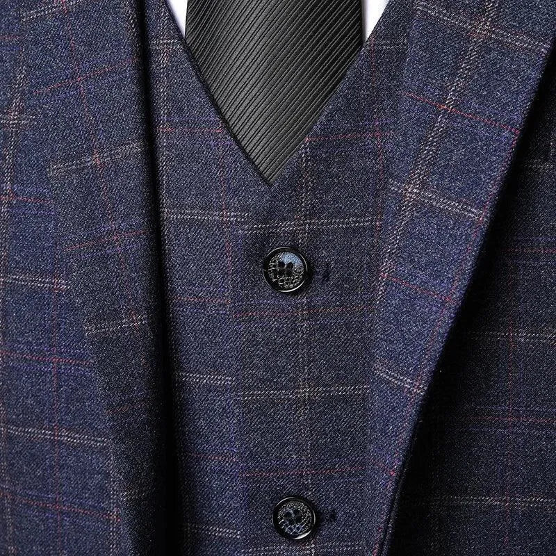 Elegant Men’s Suit - Checkered Single-Breasted - Navy