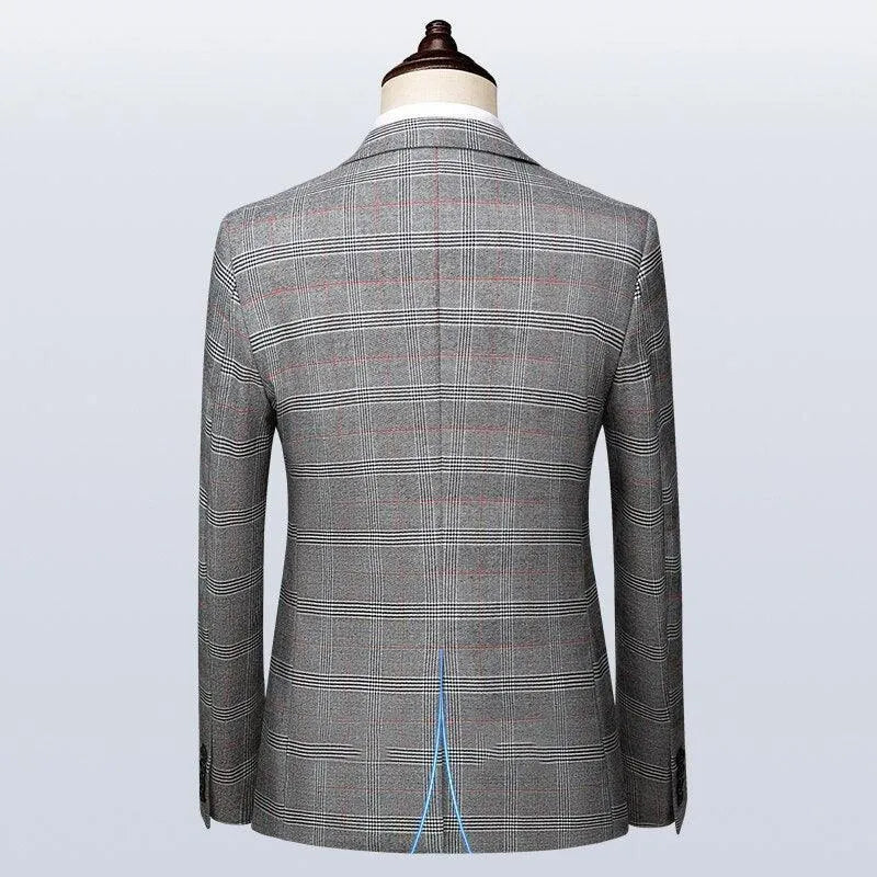 Elegant Men’s Suit - Plaid Single-Breasted