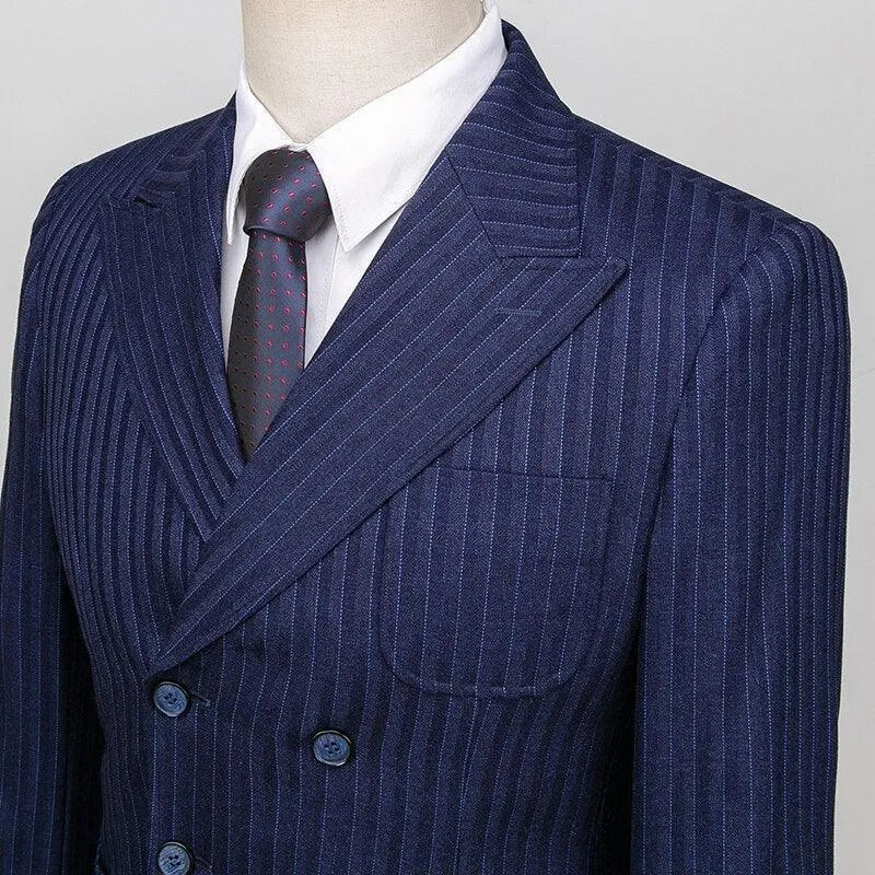 Elegant Men’s Suit - Striped Double-Breasted