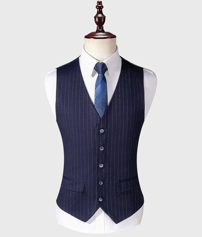 Elegant Men’s Suit - Striped Single-Breasted - Navy