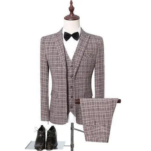 Elegant, Professional, Vintage Men’s Suit - Plaid, Striped Single-Breasted Suit