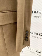 Elegant Professional Women's Pant Suit - Solid Button - Khaki