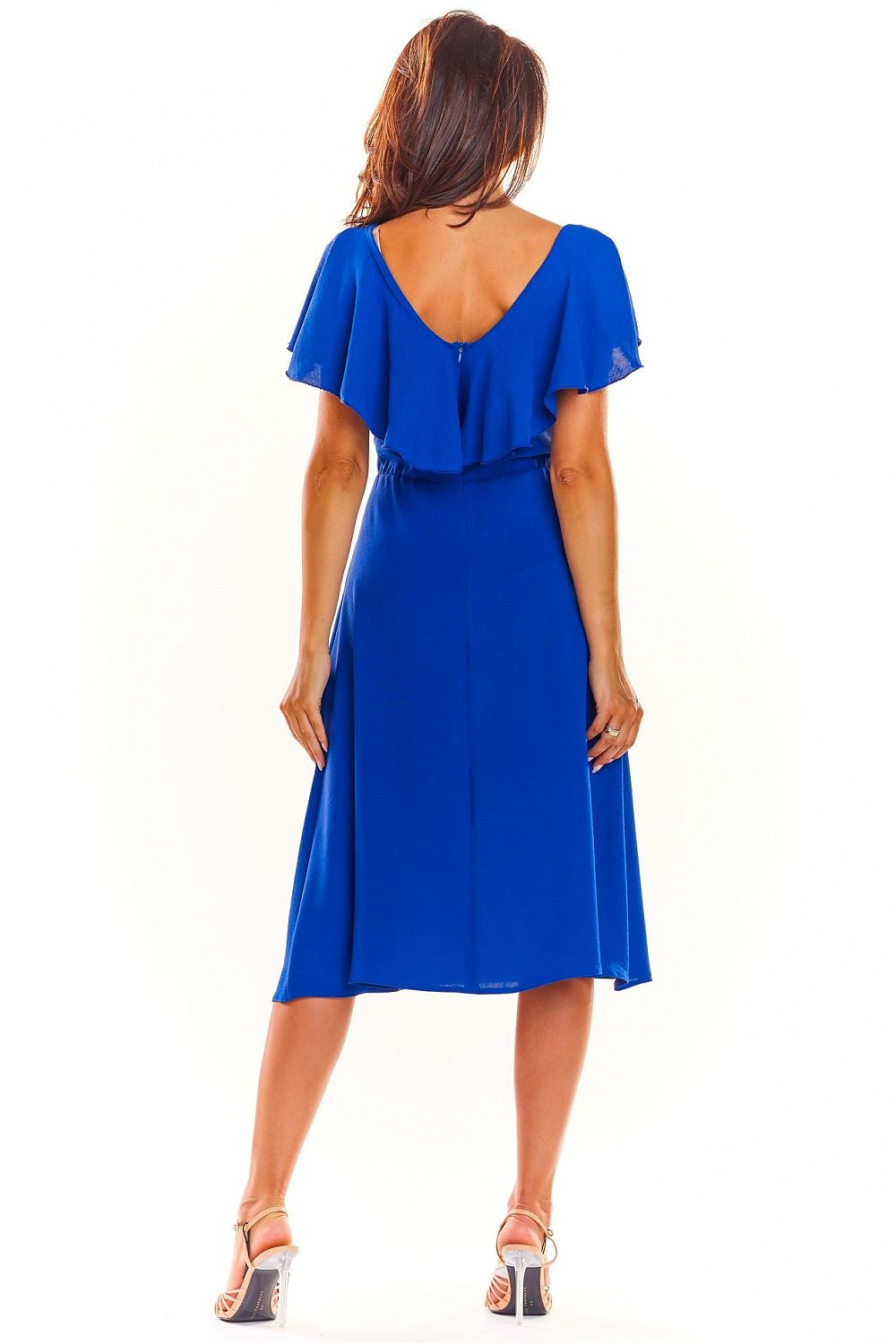 elegant solid v-neck flutter sleeves midi midi dress – Daydress | GUOCALI – view 3