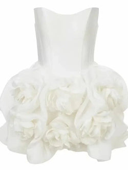 Elegant Strapless White Flower Short Dress - Guocali