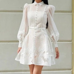 Elegant White Lace A-Line Dress - Guocali