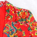 Elegant Women's Pant Suit - Floral Single-Breasted