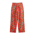 Elegant Women's Pant Suit - Floral Single-Breasted