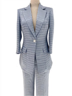 Elegant Women's Pant Suit - Plaid Single-Breasted