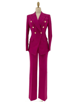 Elegant Women's Pant Suit - Solid Double-Breasted - Guocali