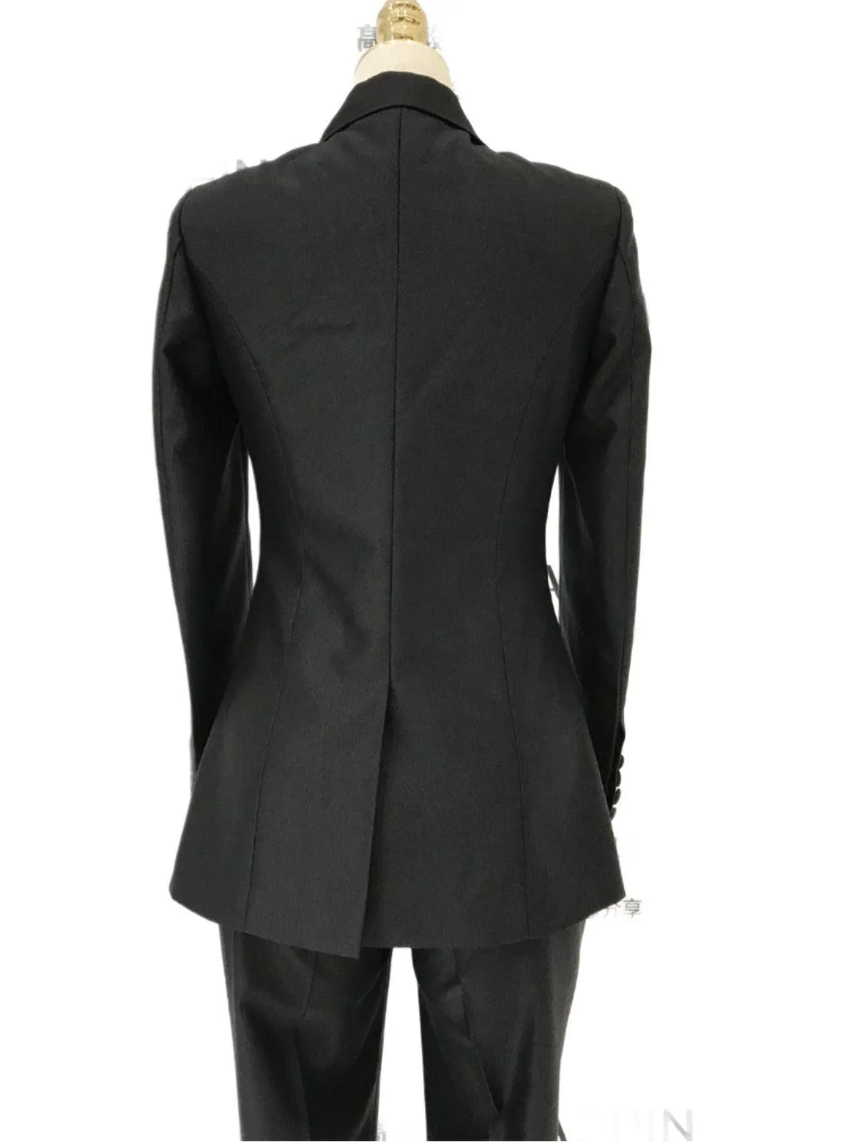 Elegant Women's Pant Suit - Solid Double-Breasted, White