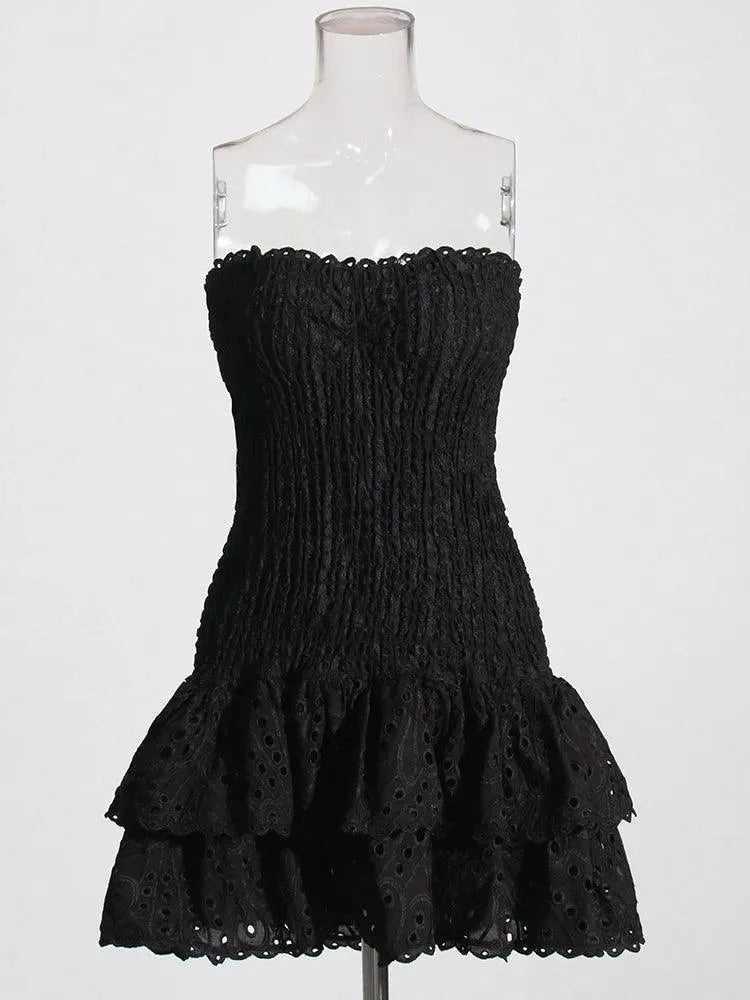 Embroidered Cut-Out Strapless Mini Dress -Guocali