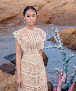 Embroidery Hollow Out Mid-Length Lace Dress - Guocali