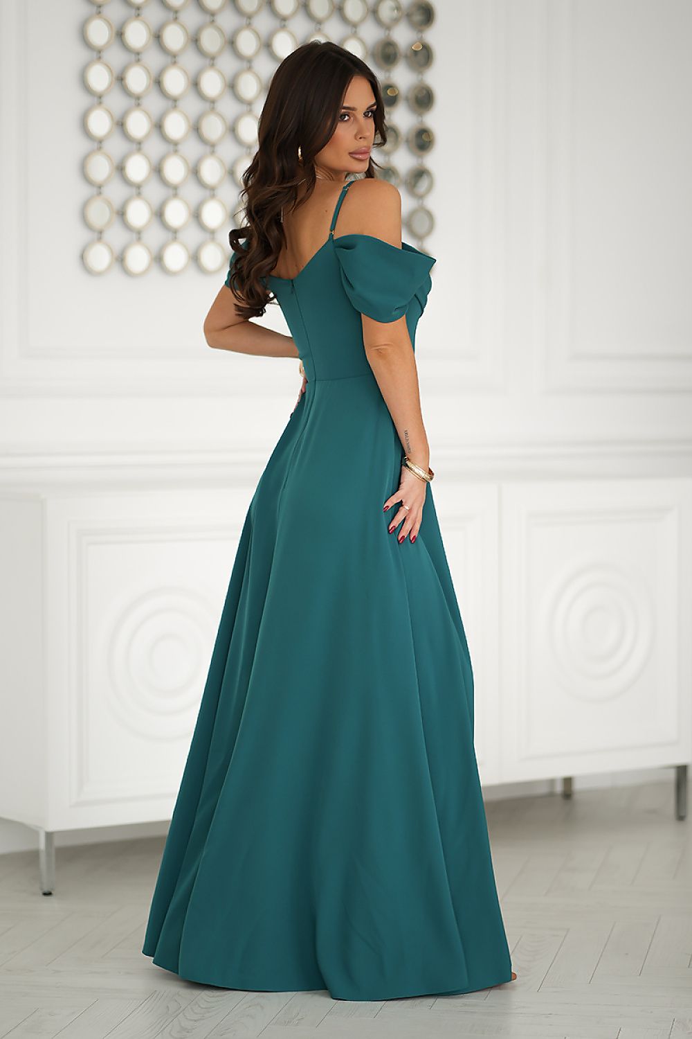 Evening Maxi Dress – Drop Shoulder Straps, Side Slit | GUOCALI – view 3