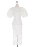 Fashion Bubble Sleeves Lace Sequin Long Dress -Guocali
