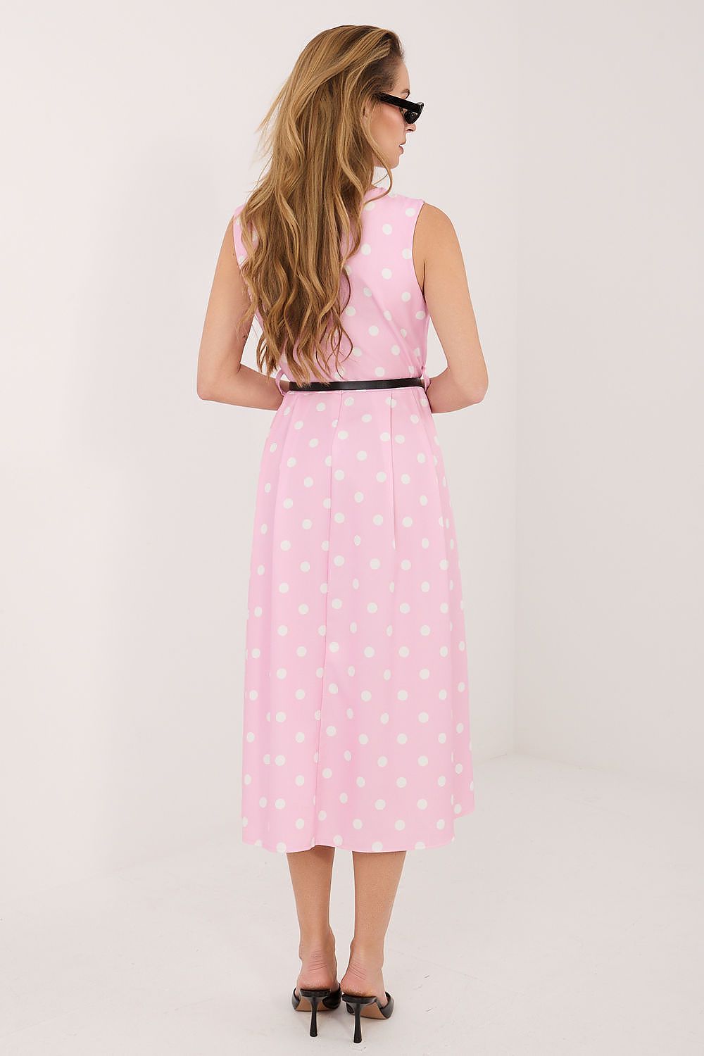 Formal Midi Dress – Round Neck, A-Line, Polka Dots, Pink – Daydress | GUOCALI – view 3