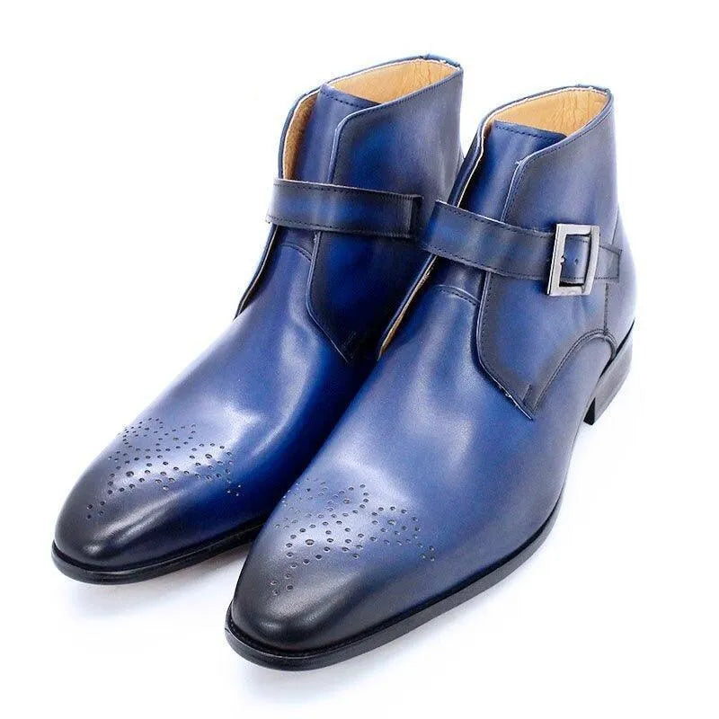 Men's Boots - Block Ankle Boots - Leather