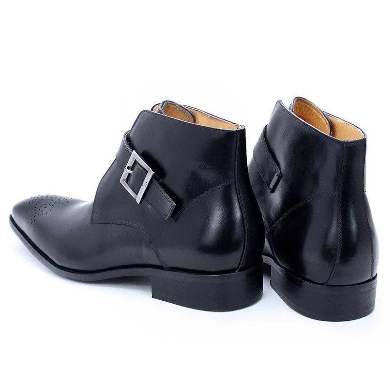 Men's Boots - Block Ankle Boots - Leather