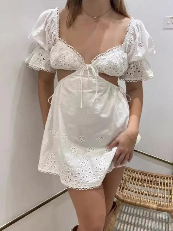 French Lace Deep V-Neck Dress -Guocali