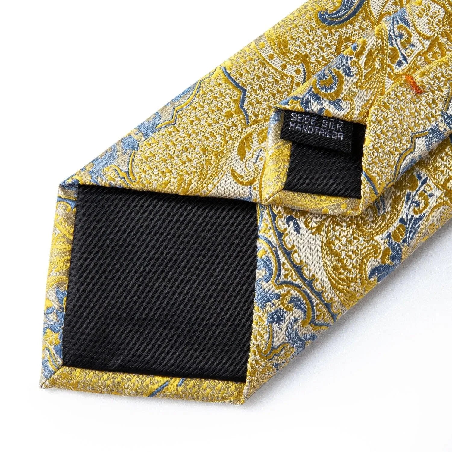 Gold Blue Paisley Necktie Set -Guocali