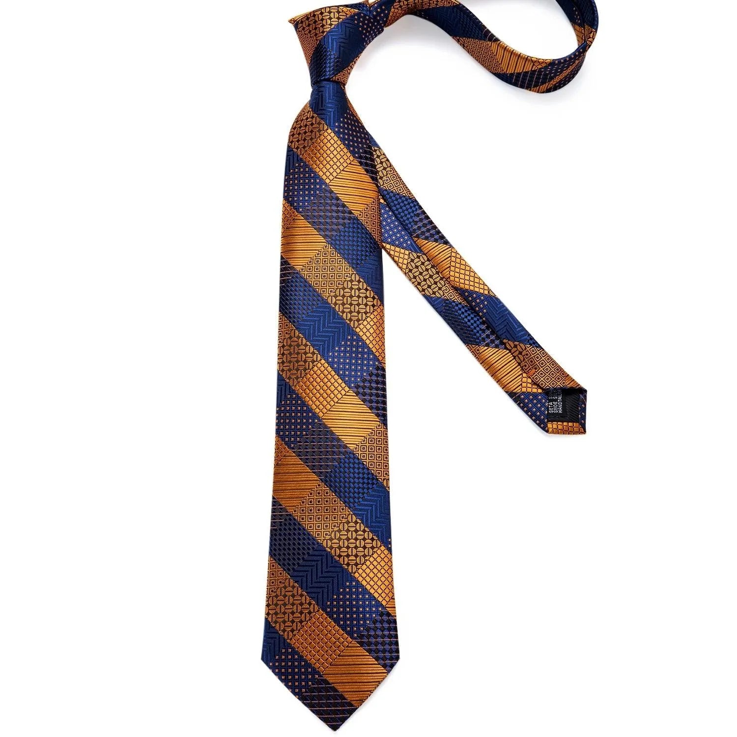 Gold Blue Striped Silk Necktie Set -Guocali