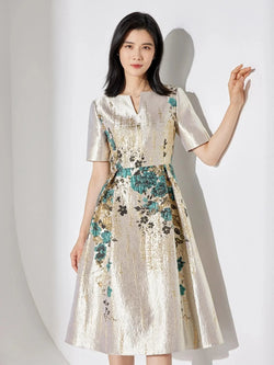 Guocali Elegant Floral Women’s Midi Dress – Chic A-Line Summer Dress - Guocali