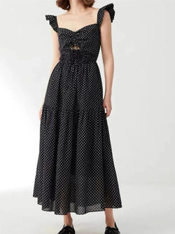Hollow Lace-Up Long Black Dress - Guocali