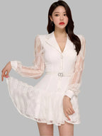 Hollow-Out Lace Patchwork Blazer Party Dress – White – Party Dress | GUOCALI – view 4