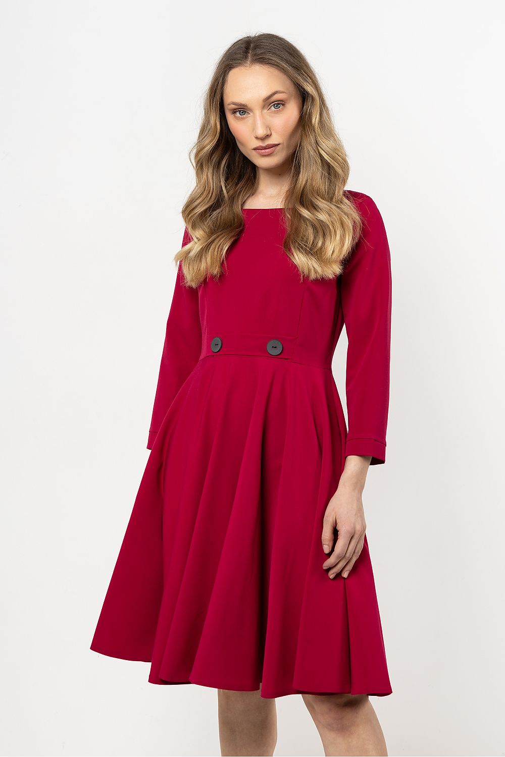 Knee Length Dress – Boat Neck, A-Line – Daydress | GUOCALI – view 4