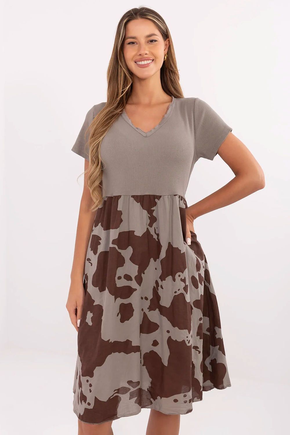 Knee Length Dress – Sweetheart Neck, Fit-and-Flare, Animal Print – Daydress | GUOCALI – view 7