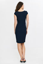 Knee-Length Pencil Dress – Cap Sleeves, Round Neck – Pencil Dress | GUOCALI – view 3