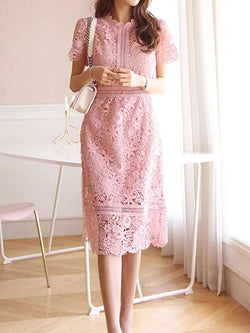 Lace Hollow Midi Waist Dress - Guocali