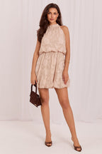 Lace Keyhole Halter Mini Dress – Beige – Daydress | GUOCALI – view 2