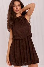 Lace Keyhole Halter Mini Dress – Brown – Daydress | GUOCALI