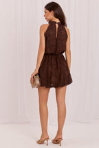 Lace Keyhole Halter Mini Dress – Brown – Daydress | GUOCALI – view 4
