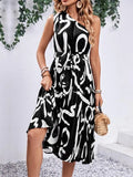 Letter Print One-Shoulder Dress Women -Guocali