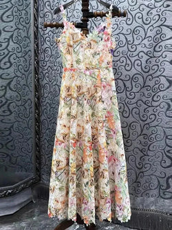 Long Printed 3D Flower Dress - Guocali