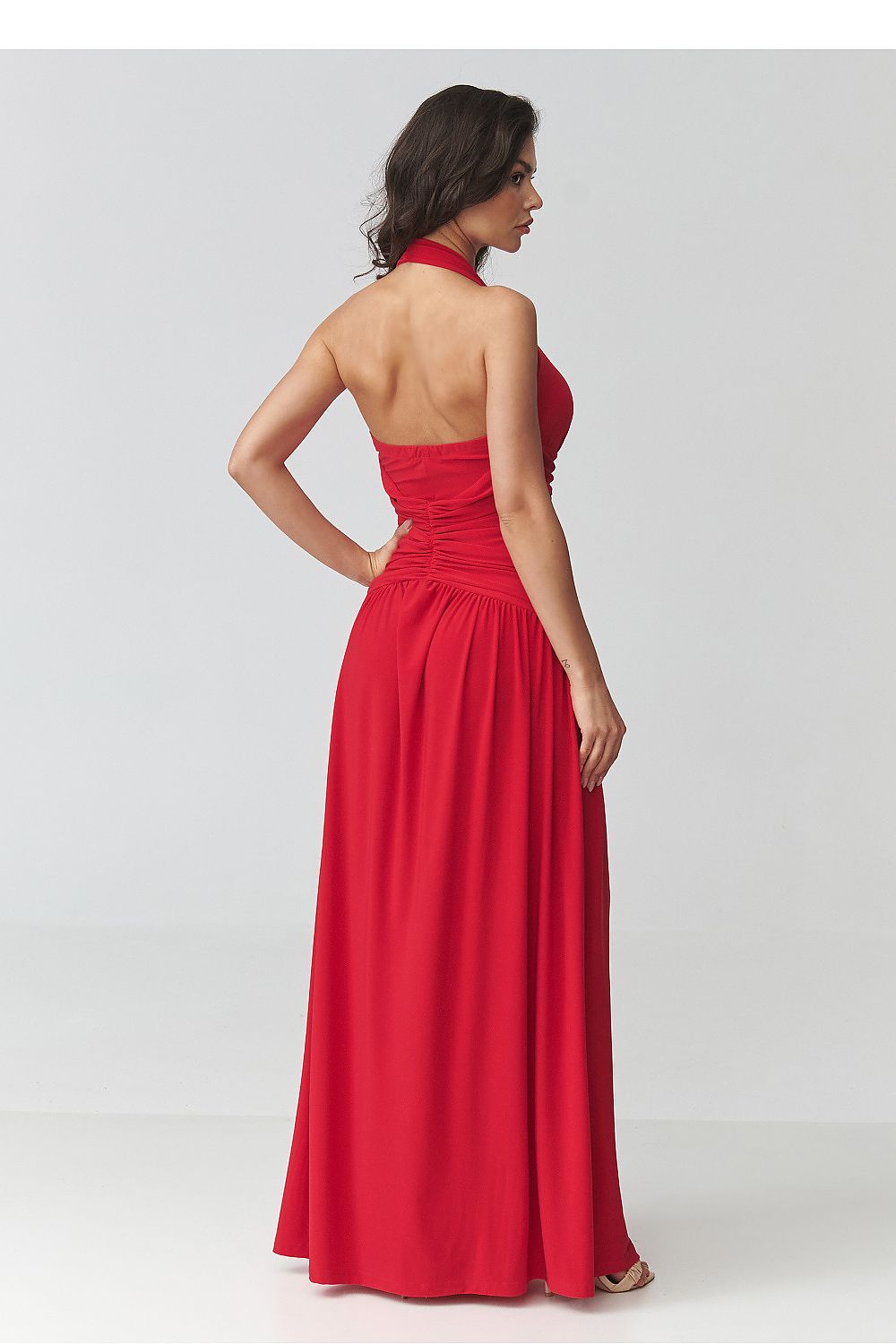 Maxi Wedding Guest Dress – V-Neck, Fitted Cut, Ruching – Daydress | GUOCALI – view 3