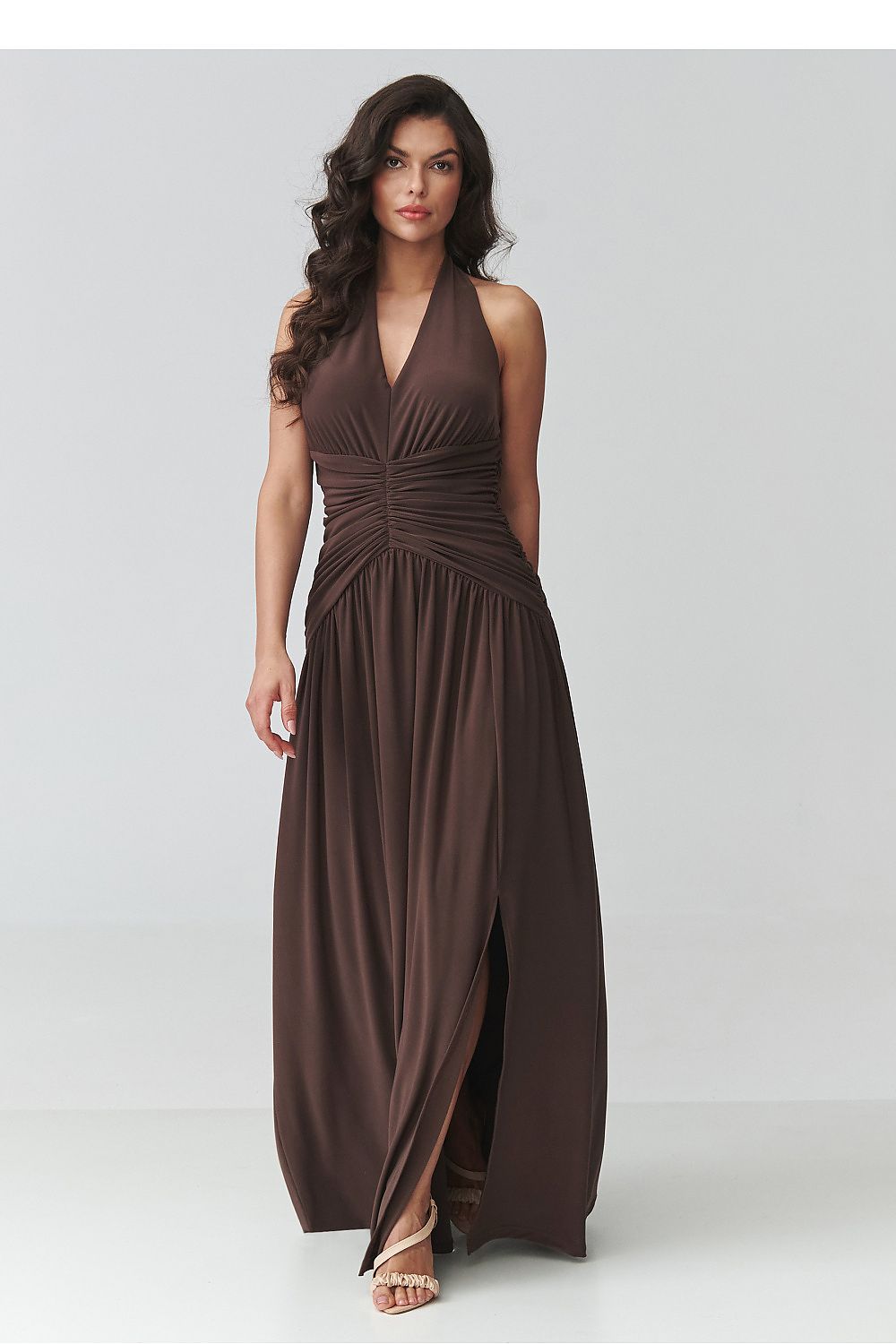 Maxi Wedding Guest Dress – V-Neck, Fitted Cut, Ruching – Daydress | GUOCALI – view 5