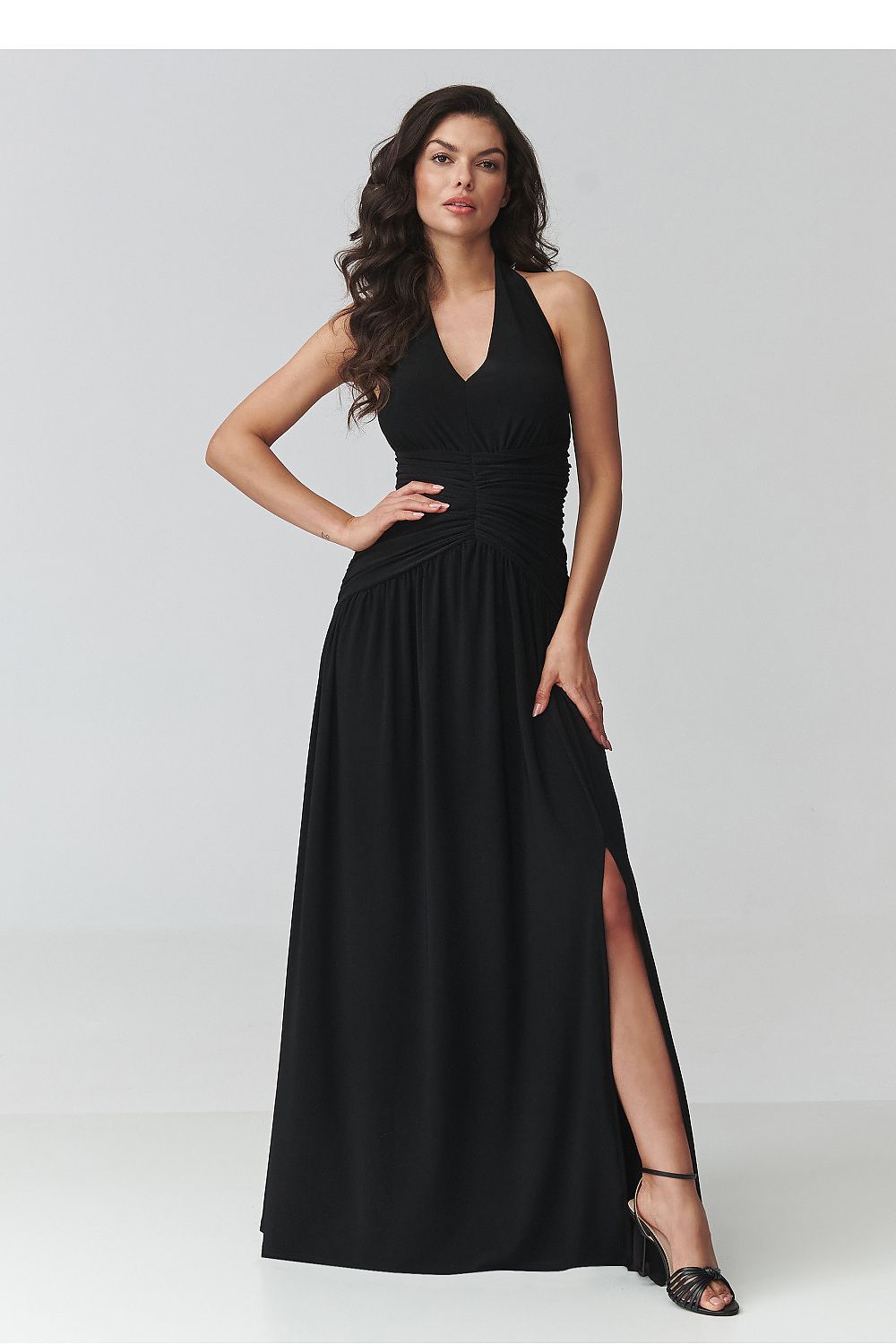 Maxi Wedding Guest Dress – V-Neck, Fitted Cut, Ruching – Daydress | GUOCALI – view 8